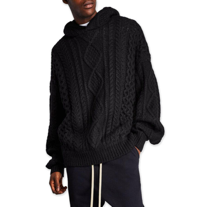 Fear Of God Essentials Cable Knit Hoodie Jet Black (3)